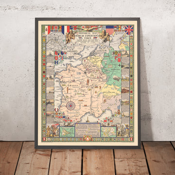 Mapa antiguo del Frente Occidental de la Primera Guerra Mundial, 1932: AEF, Línea Hindenburg, París, Meuse-Argonne, Saint-Mihiel 