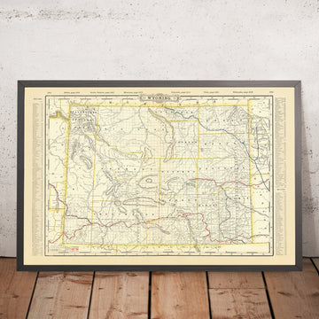Mappa antica del Wyoming di Cram, 1891: Yellowstone, Grand Teton, Wind River Range 