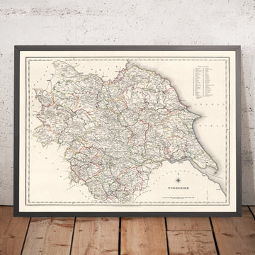 Vecchia mappa dello Yorkshire di Samuel Lewis, 1844: Leeds, Sheffield, Bradford, Kingston upon Hull e York 