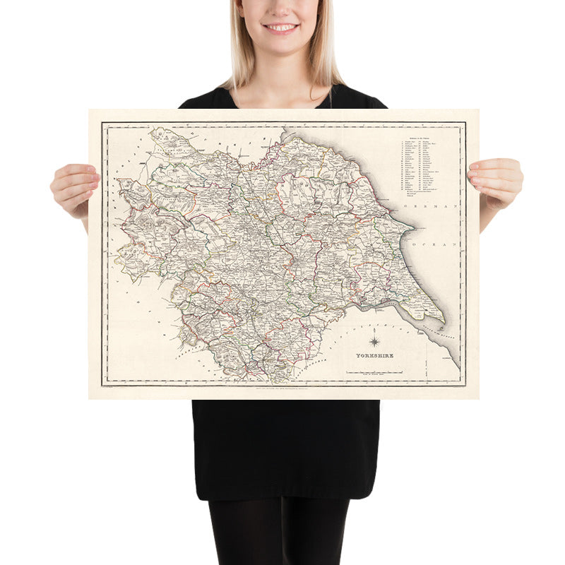 Vecchia mappa dello Yorkshire di Samuel Lewis, 1844: Leeds, Sheffield, Bradford, Kingston upon Hull e York 