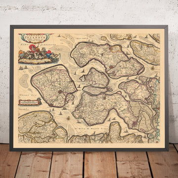 Old Map of Zeeland by Visscher, 1690: Terneuzen, Vlissingen, Bergen op Zoom, Goes, Middelburg