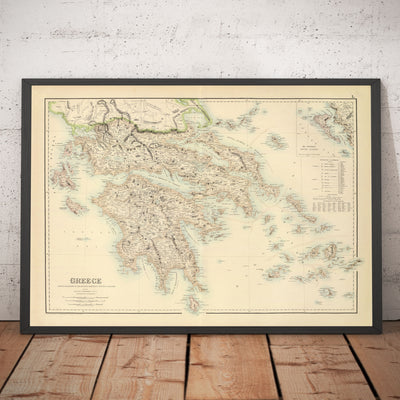 Antiguo mapa de Grecia en 1872 por Archibald Fullarton - Atenas, El Pireo, Kalamata, Patras, Nauplia