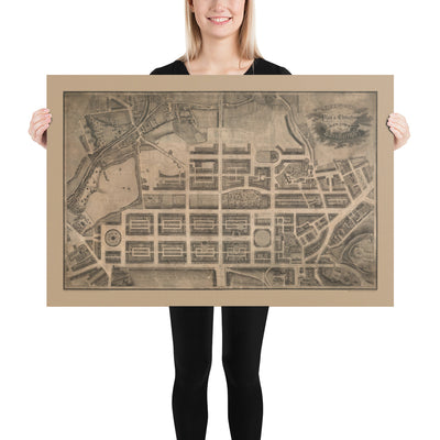 Ancienne carte de la nouvelle ville d'Édimbourg en 1821 par James Kirkwood - Calton Hill, Queen Street, York Place, Prince Street, Great King Street