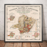 Old Map of Minas Gerais, Brazil in 1908 - Agriculture, Geology, Rocks, Soil - Belo Horizonte, Uberlandia, Uberaba, Juiz de Fora, Curvelo