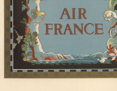 Old Air France World Map, 1947 by Lucien Boucher - Large Aircraft Route Wall Chart - Historical Airline Art
