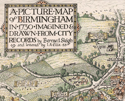 Old Pictorial Map of Birmingham in 1730 by Bernard Sleigh