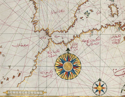 Old Arabic Map of Europe in 1525 by Piri Reis - France, Spain, United Kingdom, Turkey, Germany