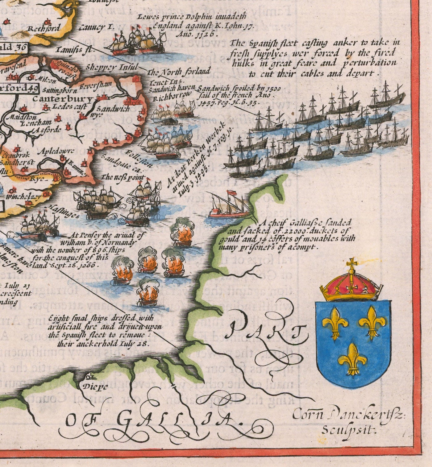 Old England And Ireland Map, 1676 - Invasions and Civil Wars Since 1066 - Antique Wall Art