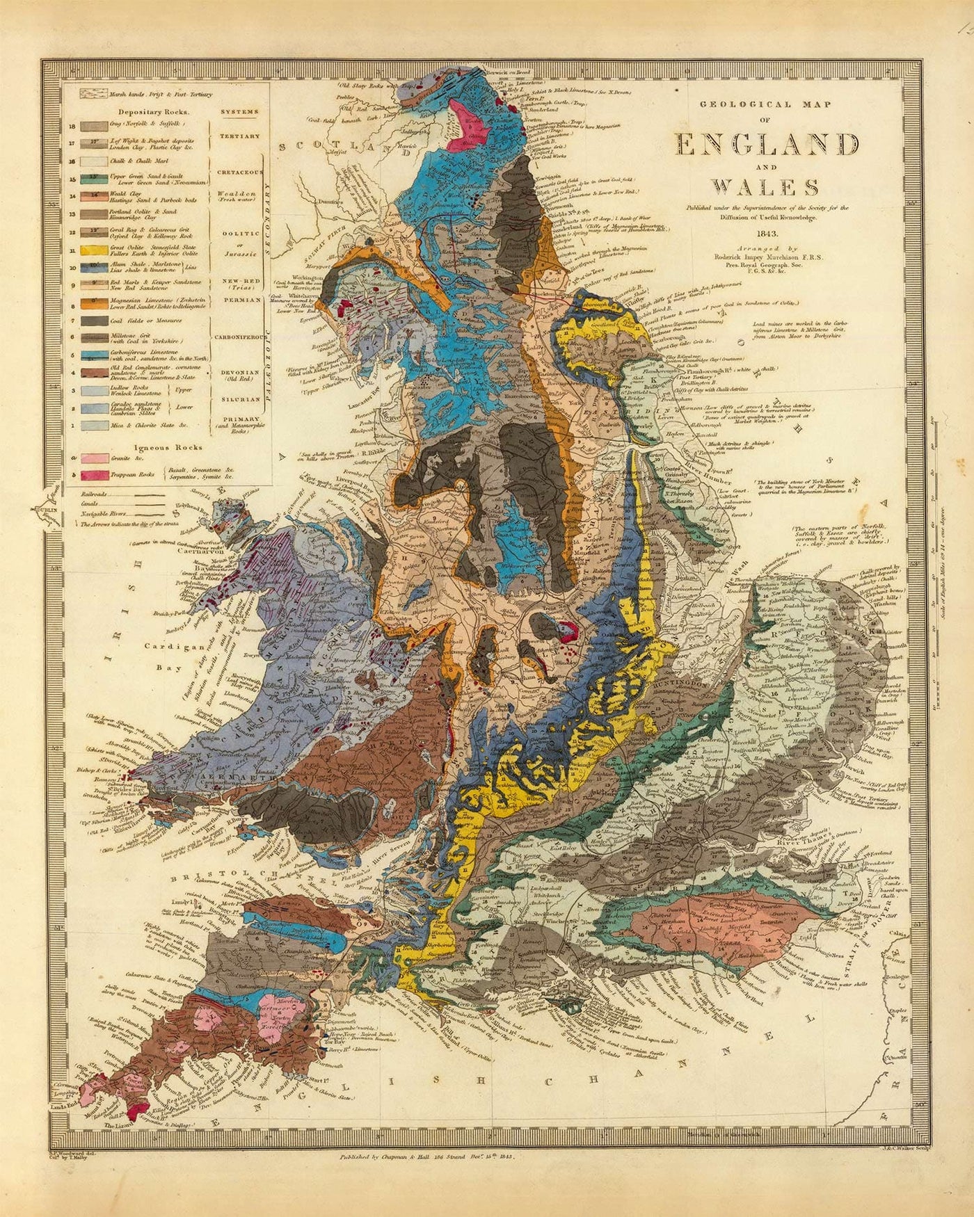 England Face Mask / Neck Gaiter - with vintage geological map of England & Wales by Roderick Impey Murchison, 1843