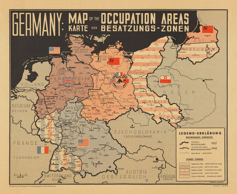 Rob Map Germany Old Post World War 2 Germany Map - East & West Germany Potsdam Confere ...