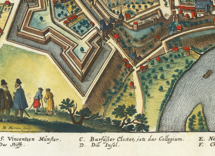 Vecchia mappa di Berna nel 1645 di Merian Matthaus - 300° anniversario della Confederazione svizzera 