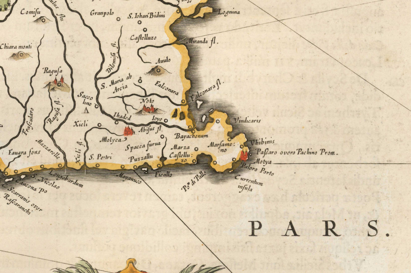 Mapa antiguo de Sicilia en 1640 por Willem Blaeu - Palermo, Catania, Marsala, Mediterráneo, Messina