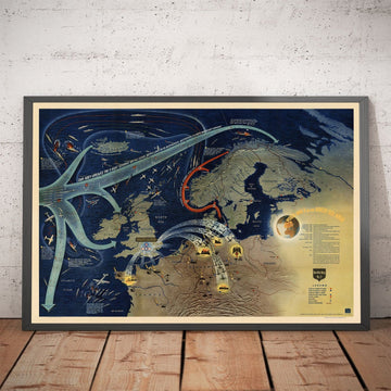 Navoumap n ° 3 - Vieille guerre mondiale 2 Carte, 1944 - Front occidental, Alliés vs. Nazi - US Navy Educational & Propaganda Carte