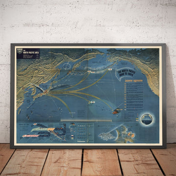 Navoumap No. 4 - Carte de la Seconde Guerre mondiale, 1944 - Batailles Pacific, Pearl Harbour, US vs. Japon - US Navy Educational & Propaganda Carte