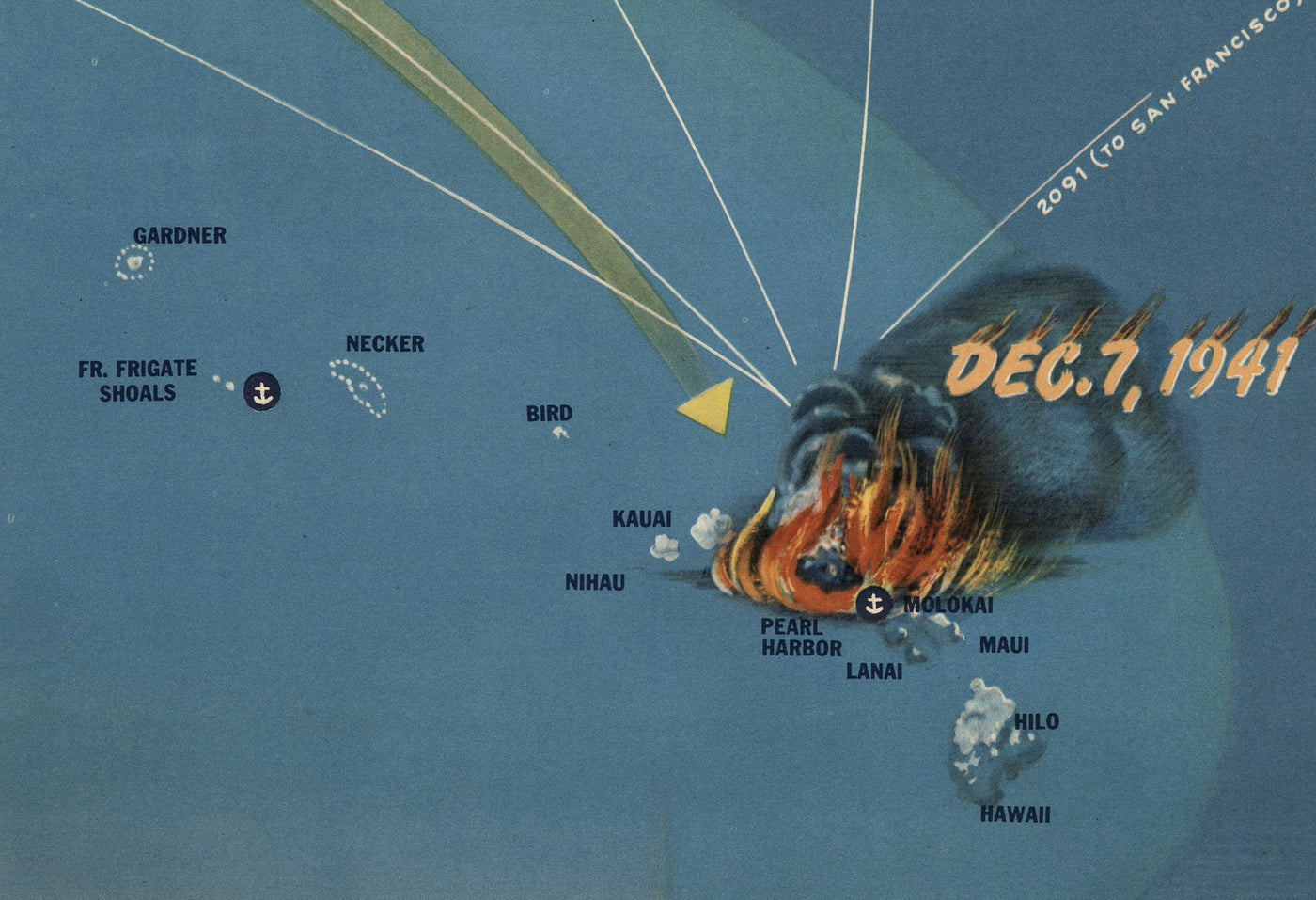 NavWarMap No. 4 - Old World War 2 Map, 1944 - Pacific Battles, Pearl Harbour, US vs. Japan - US Navy Educational & Propaganda Map