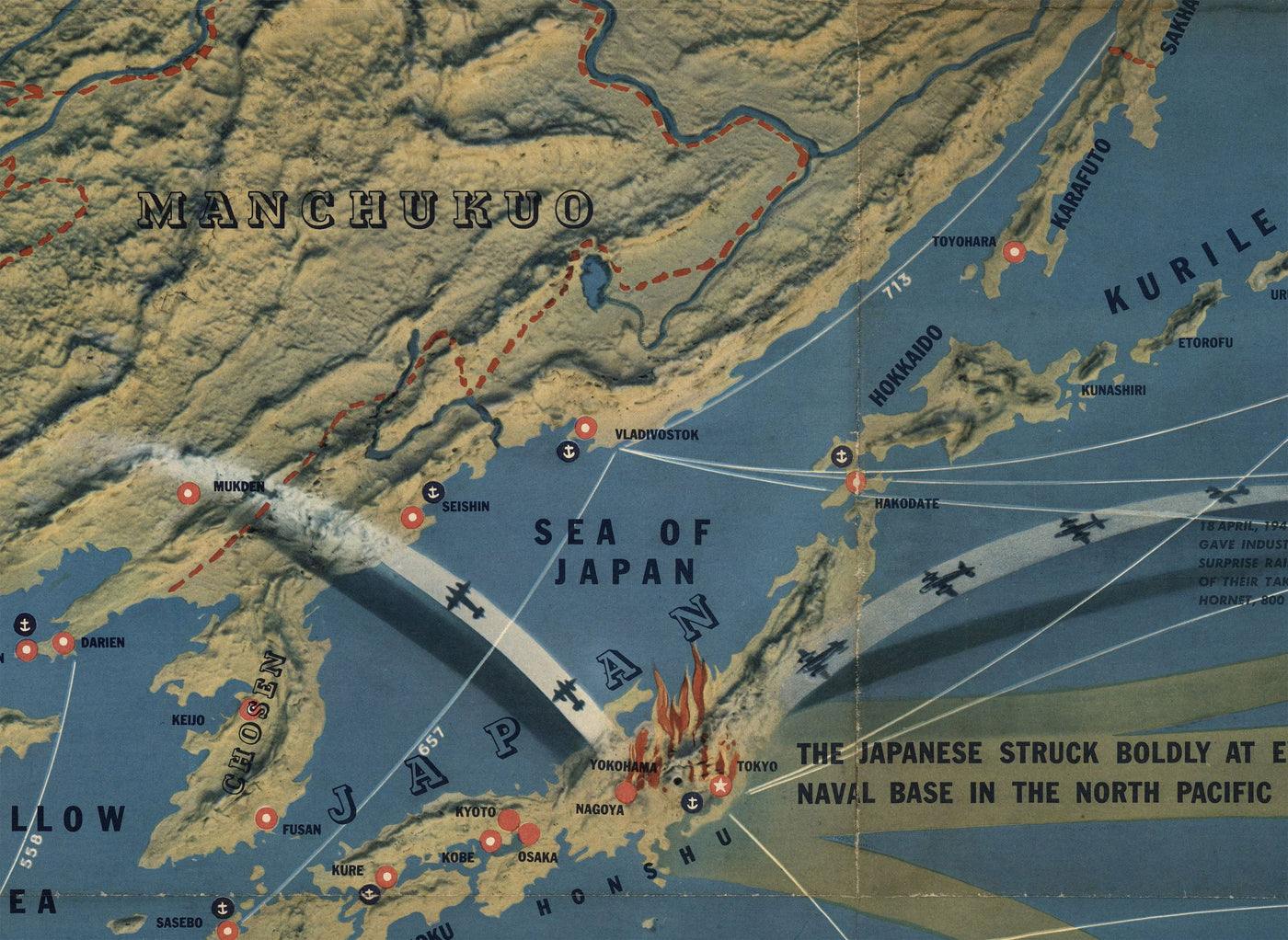 NavWarMap No. 4 - Old World War 2 Map, 1944 - Pacific Battles, Pearl Harbour, US vs. Japan - US Navy Educational & Propaganda Map