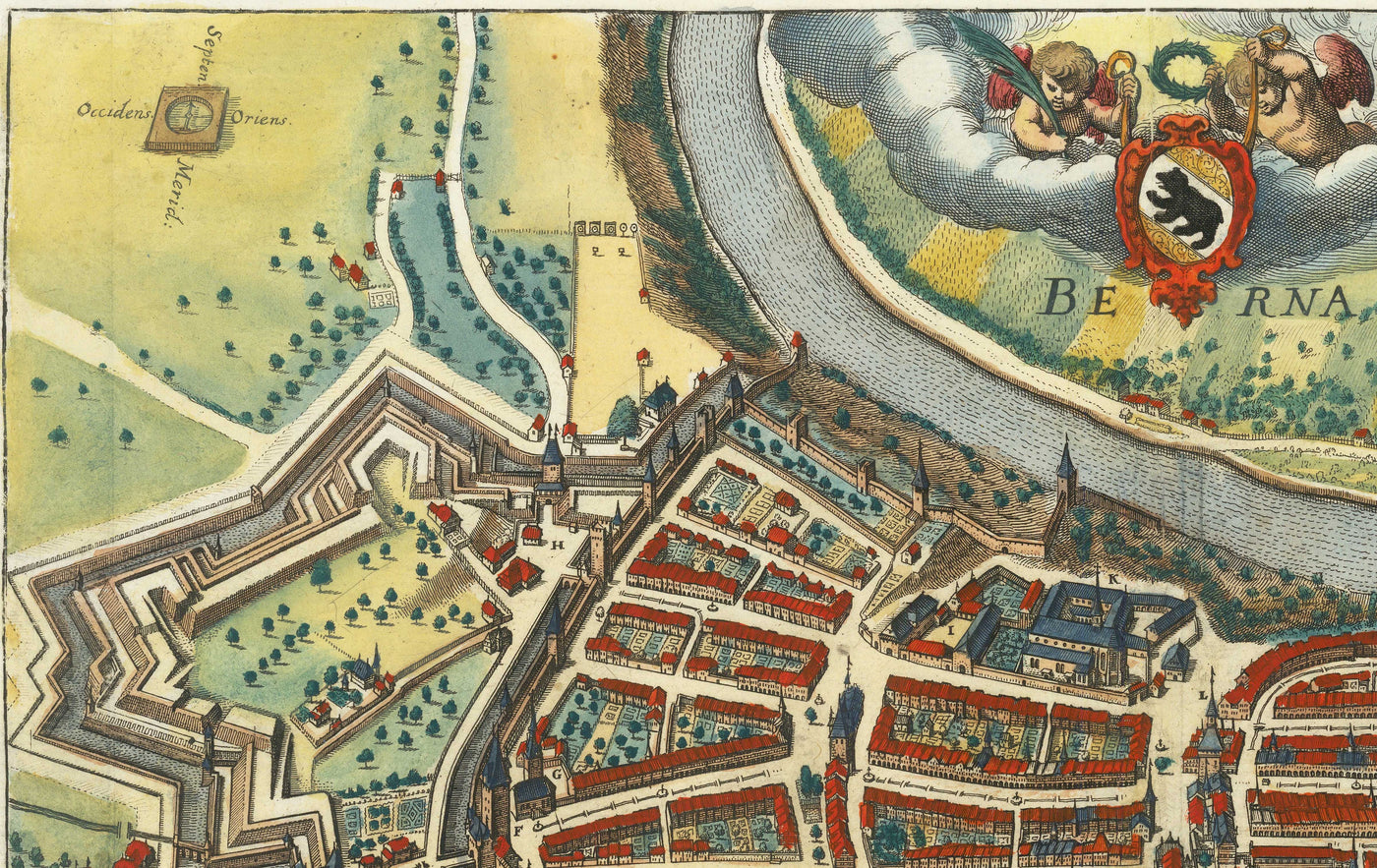 Ancienne carte de Berne en 1645 par Merian Matthaus - 300e anniversaire de la Confédération suisse