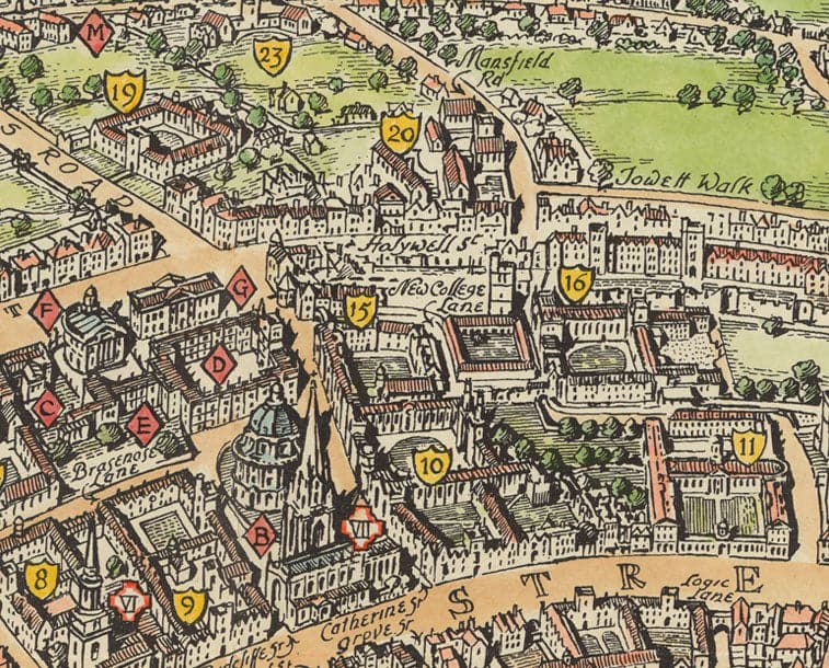 Old Oxford pictorial map by Spencer Hoffman, 1929 - University and Colleges