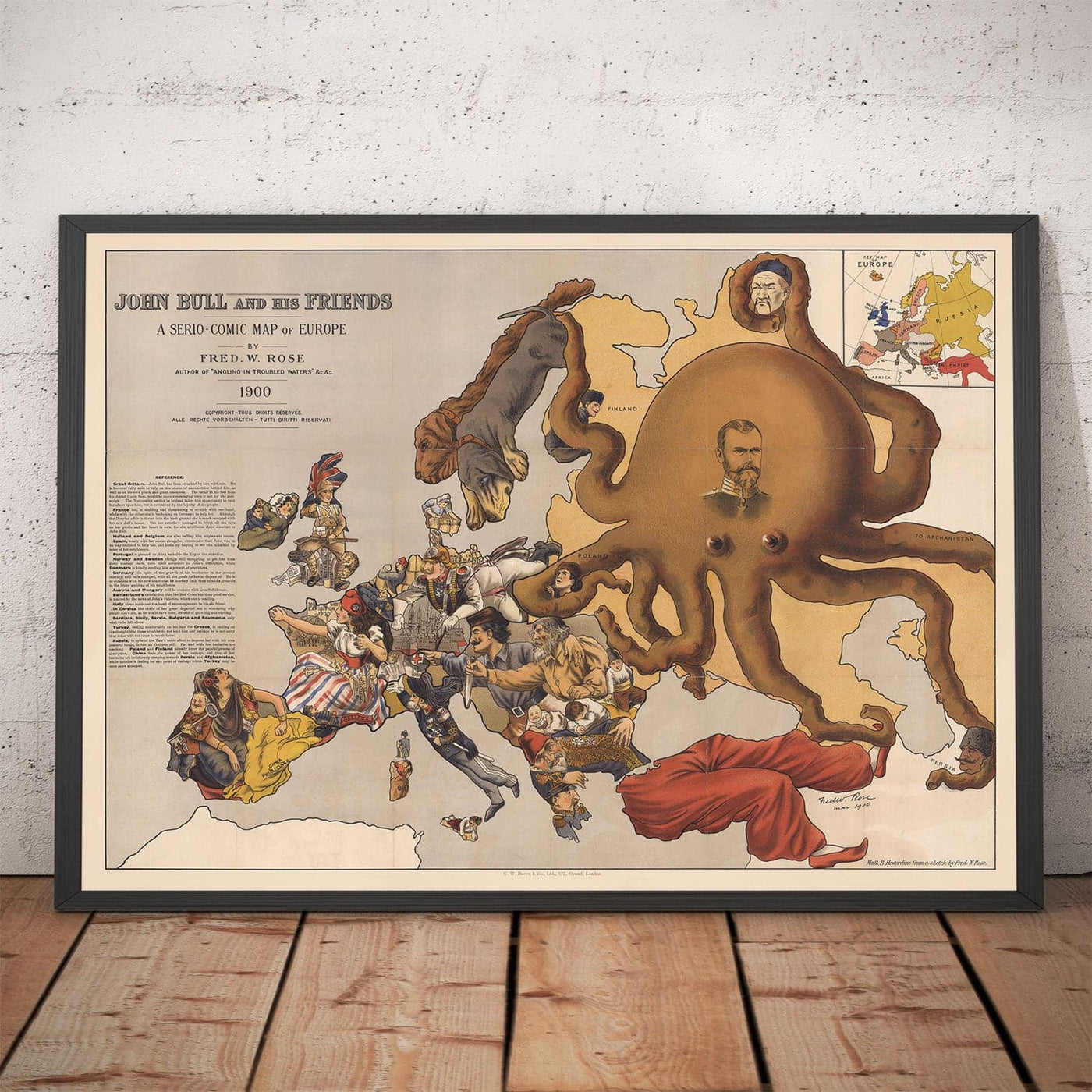 Old Satirical Map of Europe, 1900 by Fredrick Rose - John Bull Propaganda Serio-Comic, Octopus Nikolai II Russian Empire