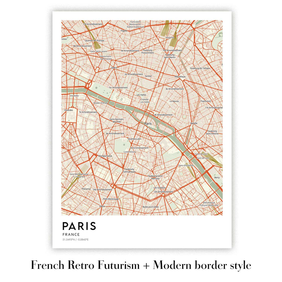 Carte moderne personnalisée - Créez votre propre carte de ville et de rue 