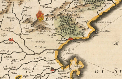 Old Map of Sicily in 1640 by Willem Blaeu - Palermo, Catania, Marsala, Mediterranean, Messina