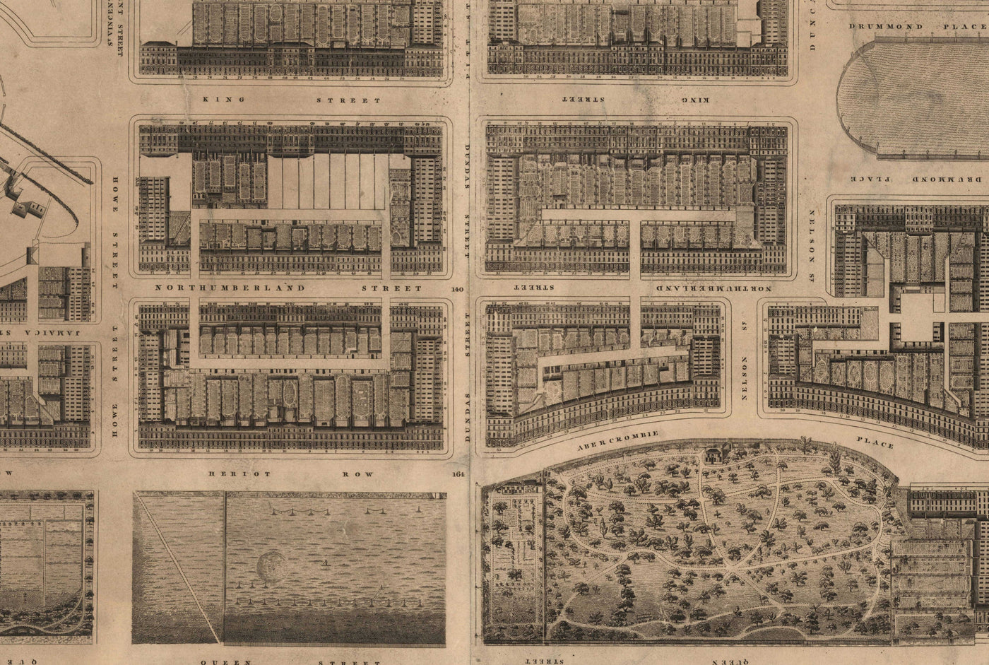 Old Map of New Town, Edinburgh in 1821 by James Kirkwood - Calton Hill, Queen Street, York Place, Prince Street, Great King Street