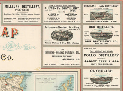 Old Map of Scottish Distilleries in 1902 by John Bartholomew - Whiskey, Spirits, Alcohol, Edinburgh, Glasgow
