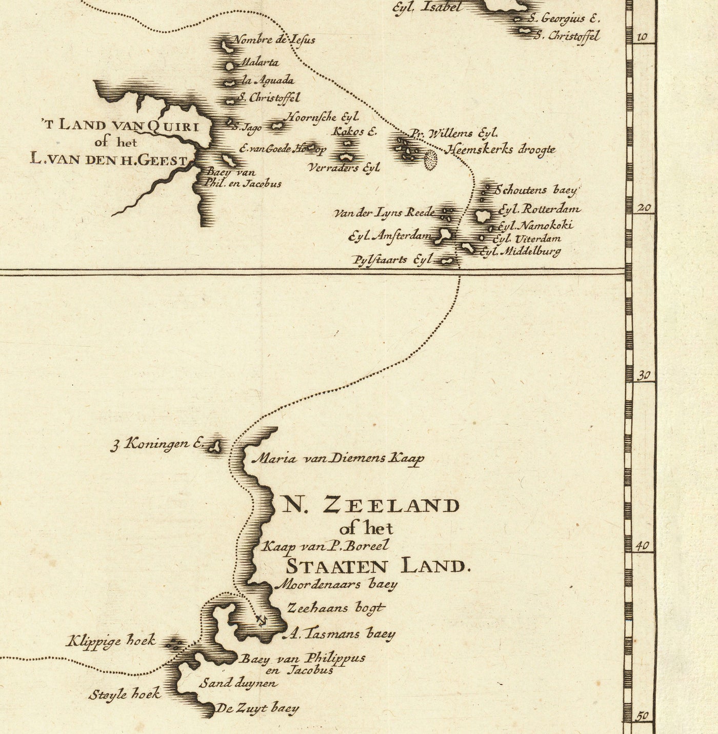 Old Historical Map of New Holland in 1726 by Francois Valentijn - Abel Tasman, Australia, New Zealand, Borneo, New Guinea