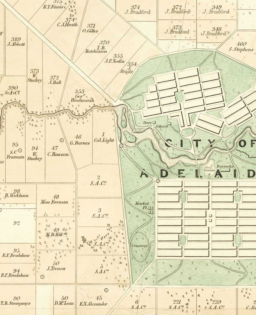 Mappa antica di Adelaide, Australia Meridionale di John Arrowsmith, 1839 - Brighton, Port, Norwood, Spiaggia di Glenelg 