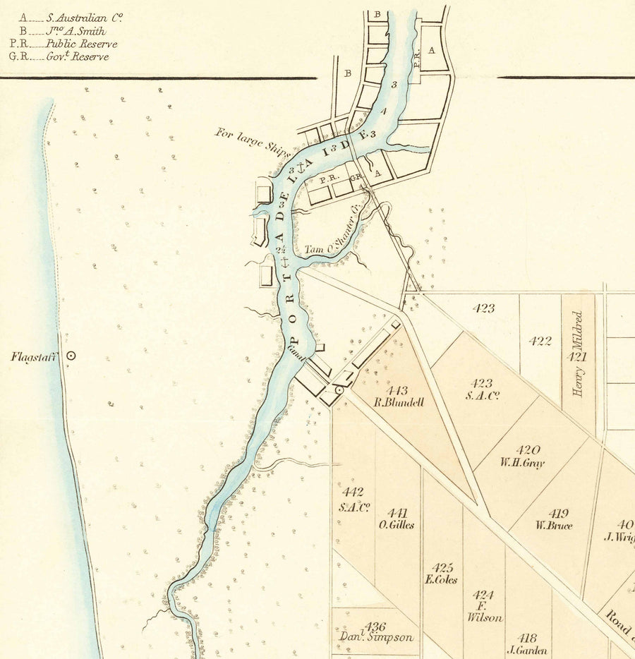 Mappa antica di Adelaide, Australia Meridionale di John Arrowsmith, 1839 - Brighton, Port, Norwood, Spiaggia di Glenelg 