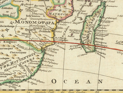 Rare Old Map of Africa, 1747 by Emanuel Bowen - Pre-Colonial, Handcoloured - Slave Trade, Negroland, Ethiopia, Barbary, Nubia
