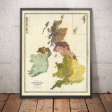 Ancienne carte de l'ancienne Grande-Bretagne, 1856 - Pays de Galles, Erse, Irlande gaélique, Pictes, Tribus celtiques de l'âge du fer, Silures
