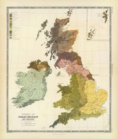 Ancienne carte de l'ancienne Grande-Bretagne, 1856 - Pays de Galles, Erse, Irlande gaélique, Pictes, Tribus celtiques de l'âge du fer, Silures