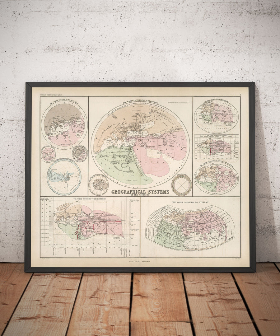 Sistemi Geografici Antichi di William Smith nel 1874 - Erodoto, Tolomeo, Ecatone, Mappe del Mondo di Eratostene 