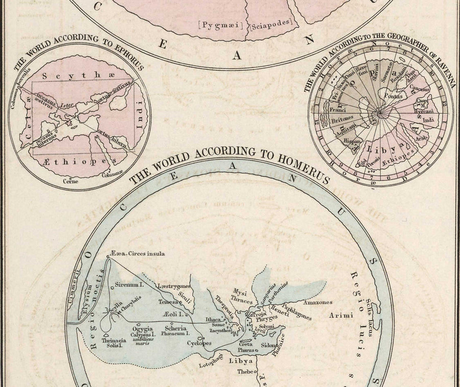 Sistemi Geografici Antichi di William Smith nel 1874 - Erodoto, Tolomeo, Ecatone, Mappe del Mondo di Eratostene 