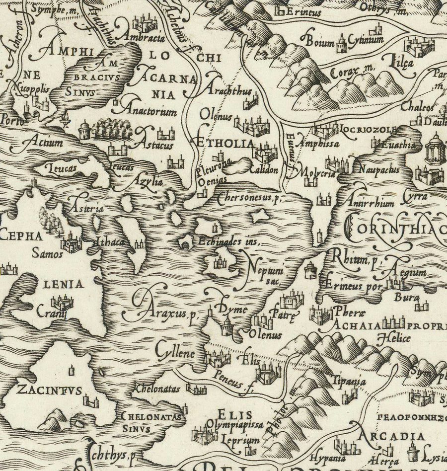 Antica mappa della Grecia, 1558 di Salamanca - Macedonia, Balcani, Creta, Rodi, Turchia, Corfù 