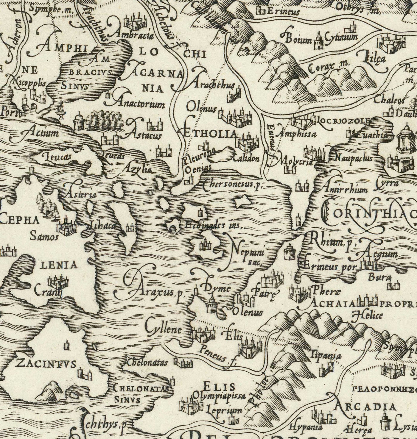 Old Map of Ancient Greece, 1558 by Salamanca - Macedonia, Balkans, Crete, Rhodes, Turkey, Corfu