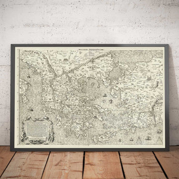 Ancienne carte de la Grèce antique, 1558 par Salamanque - Macédoine, Balkans, Crète, Rhodes, Turquie, Corfou 