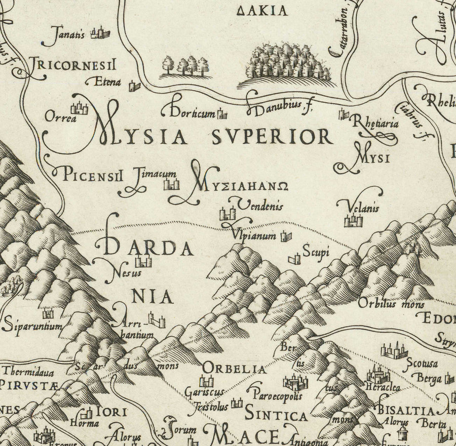 Antica mappa della Grecia, 1558 di Salamanca - Macedonia, Balcani, Creta, Rodi, Turchia, Corfù 