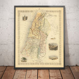 Alte Karte des antiken Palästinas von 1851 - Heiliges Land, Kanaan, Jerusalem, Judäa, Samaria, Galiläa, Israel, Westjordanland, Gaza 