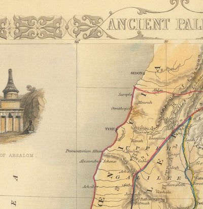 Old Map of Ancient Palestine in 1851 - Holy Land, Canaan, Jerusalem, Judea, Samaria, Galilee, Israel, West Bank, Gaza