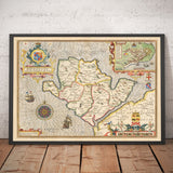 Ancienne carte de Anglesey Wales, 1611 par John Speed ​​- Holyhead, Llanfairpwllgwyngyll, Bangor