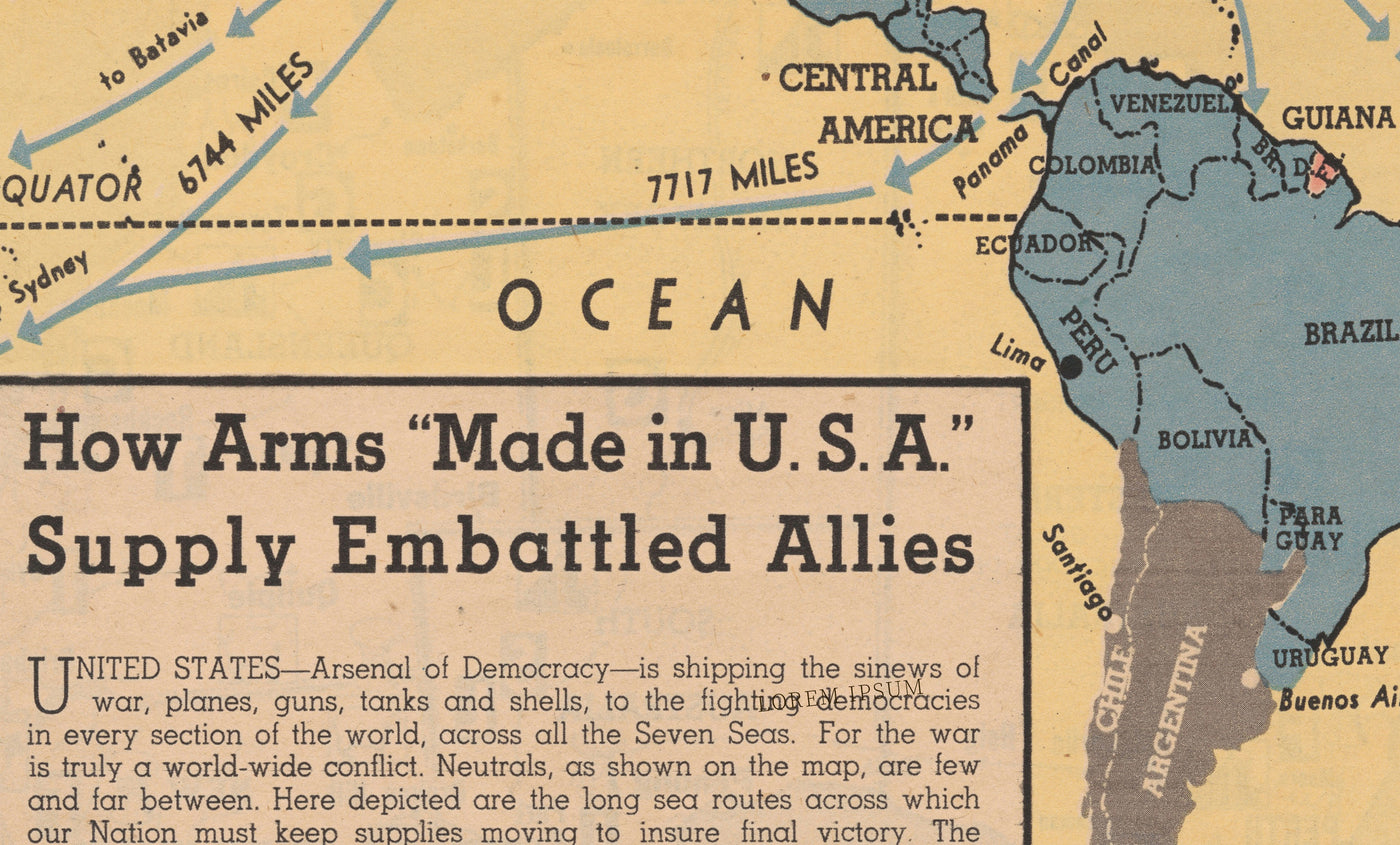 Allied Arms "Made in the USA", 1942 - Old World War 2 Propaganda Map