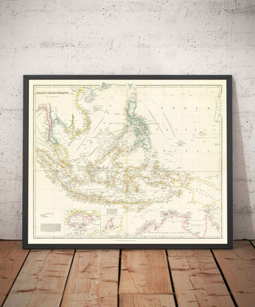 Antiguo mapa del archipiélago malayo y de las Indias Orientales de Arrowsmith, 1859 - Sudeste asiático, Filipinas, Islas, Estrecho, Singapur