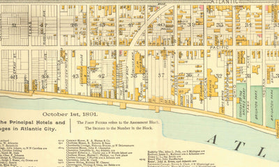 Old Map of Atlantic City, New Jersey, in 1891 by AY Lee - Boardwalk, Pacific, Baltic, Atlantic, Delaware Avenue