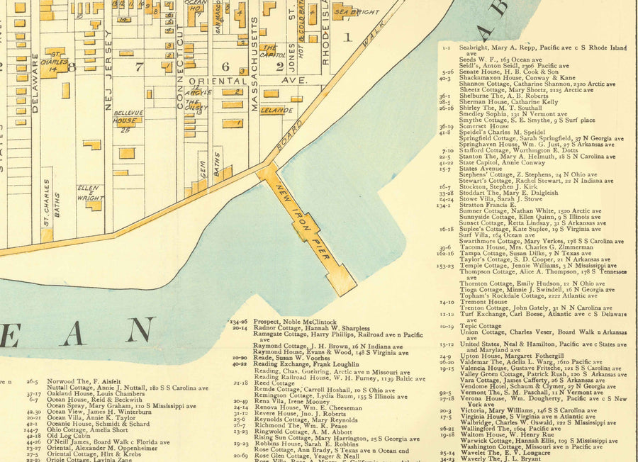Mappa antica di Atlantic City, New Jersey, nel 1891 di AY Lee - Boardwalk, Pacific, Baltic, Atlantic, Delaware Avenue 