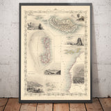 Antiguo mapa de las islas del Atlántico, 1851 por Tallis & Rapkin - Bermudas, Azores, Canarias, Tenerife, Madeira, Cabo Verde