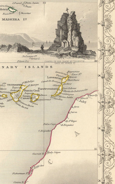 Old Map of Atlantic Islands, 1851 by Tallis & Rapkin - Bermuda, Azores, Canaries, Tenerife, Madeira, Cape Verde