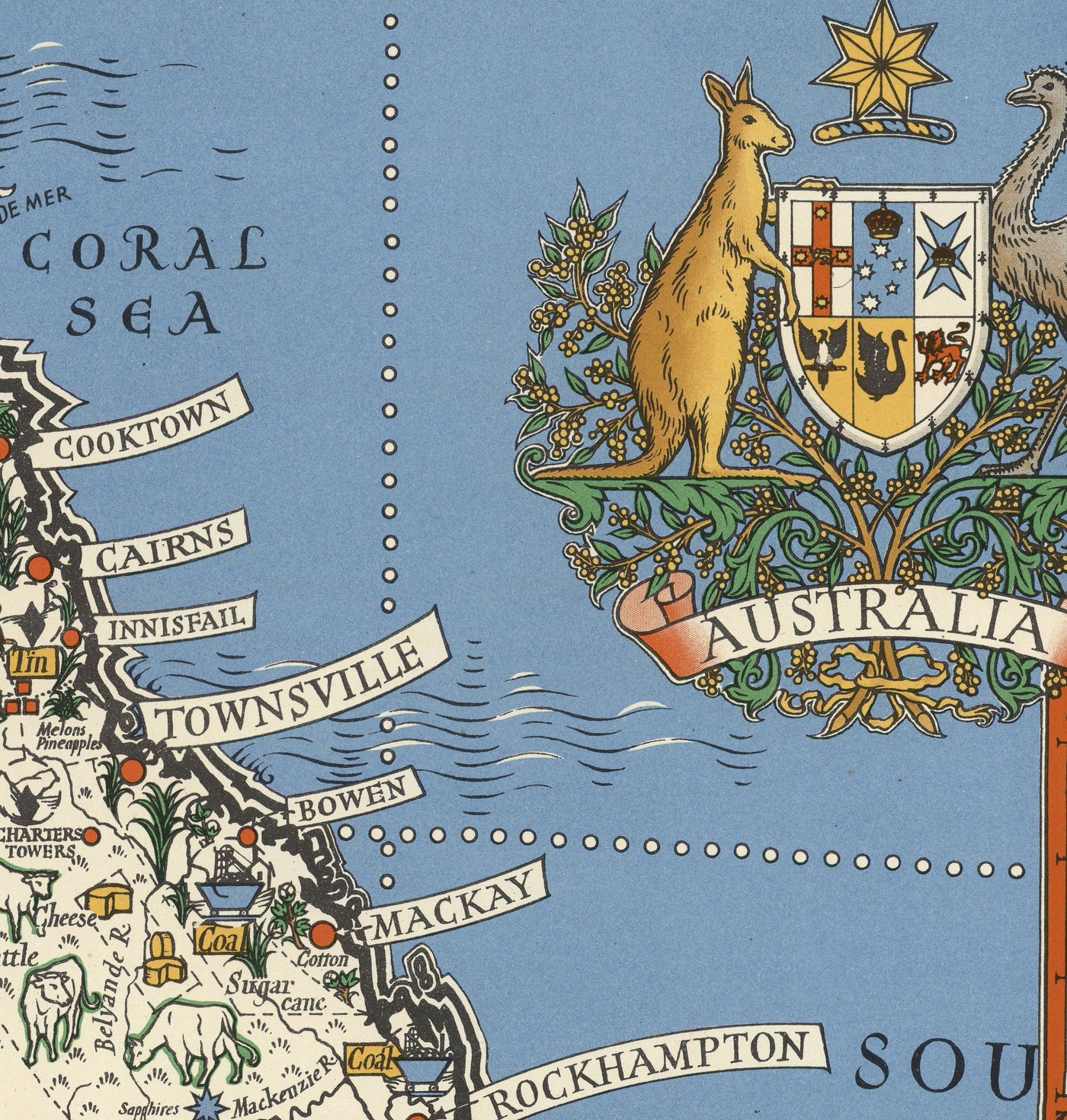 Old Map of Australia, 1942 by Max Gill - World War 2 Map of Natural & Industrial Resources