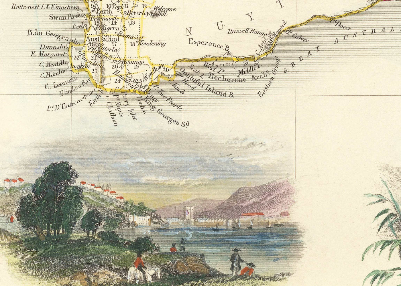 Old Map of Australia and Tasmania, 1851, by Tallis & Rapkin - Sydney, Melbourne, Perth